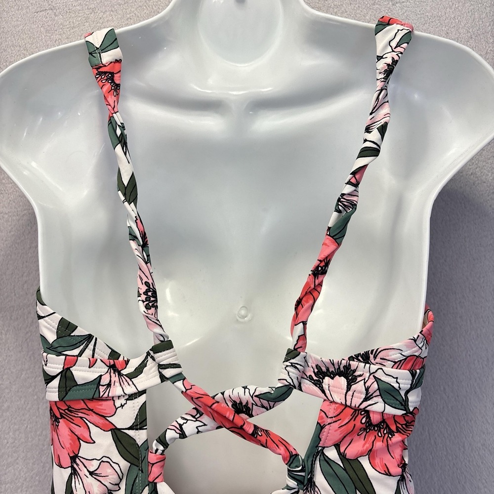 Women's One Piece Ruched Swimsuit Large Floral Tank Built-In Bra Lined Feminine - Picture 10 of 12